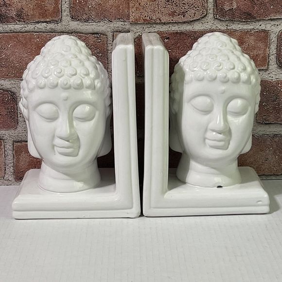 Buddha Bookends Set of 2 White Ceramic Oriental Zen Design Home Accent NWT - Picture 3 of 17